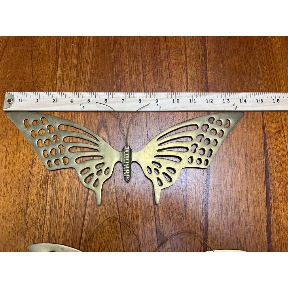 Vintage MCM Brass Butterfly Wall Decor Set of 4 Made in Korea Large 14